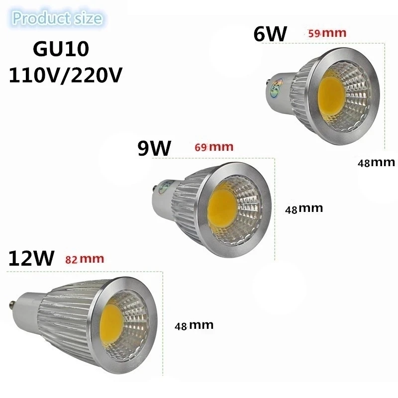 Led Licht 6W 9W 12W Cob GU5.3 GU10 E27 E14 MR16Dimming Spotlight High Power Lamp Rood groen Blauw Geel AC110V/220V Ac/DC12V