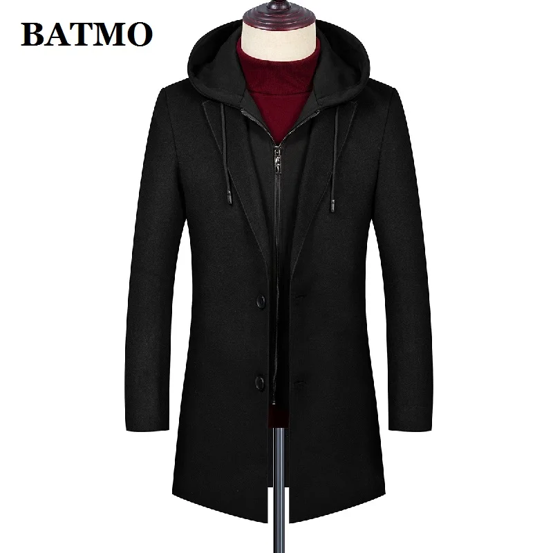 BATMO 2019 Новое поступление 50% шерстяной мужской Тренч с капюшоном мужские зимние