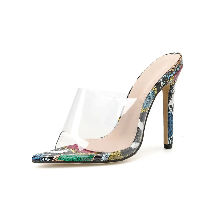 Прозрачные Шлепанцы из ПВХ; женская прозрачная обувь на высоком каблуке с острым носком; летние пикантные босоножки на шпильке; женские шлепанцы
