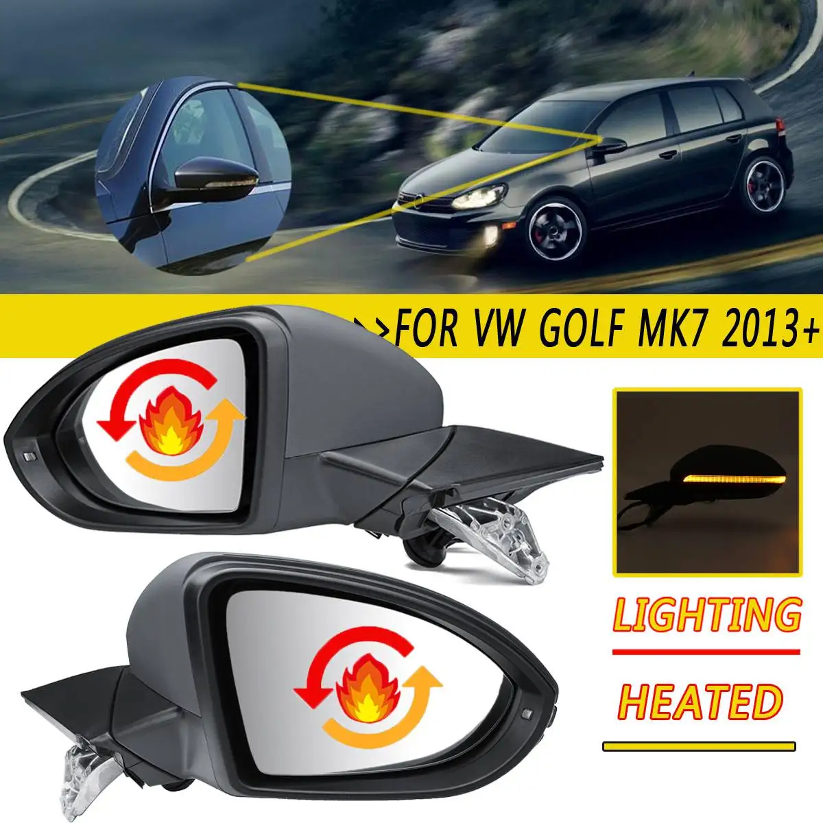 

Right/Left 9 Pin Primed Heated Light Indicator Wing Side Mirror Electric For VW GOLF MK7 2013 2014 2015 2016 2017 2018 2019+ NEW