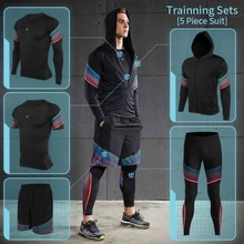 Vansydical, мужские костюмы для бега, компрессионные колготки, рубашка с капюшоном, для фитнеса, спортивный комплект из 5 предметов, спортивные костюмы для спортзала, бега, мужская спортивная одежда