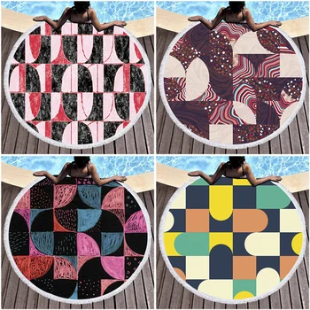 

150cm Geometric Beach Towel Microfiber Big Round Beach Towel Boho Plaid Summer Yoga Toallas Playa Bath Towels Strandtuch Tassel