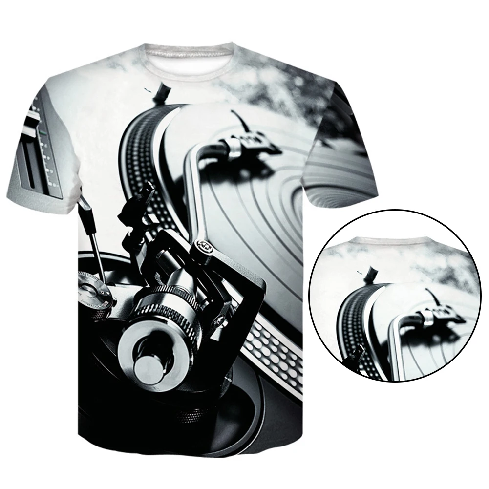 Мужская футболка с коротким рукавом и круглым вырезом, 3D Technics Turntable DJ Music Audio, трендовая футболка с коротким рукавом, мужской фонограф