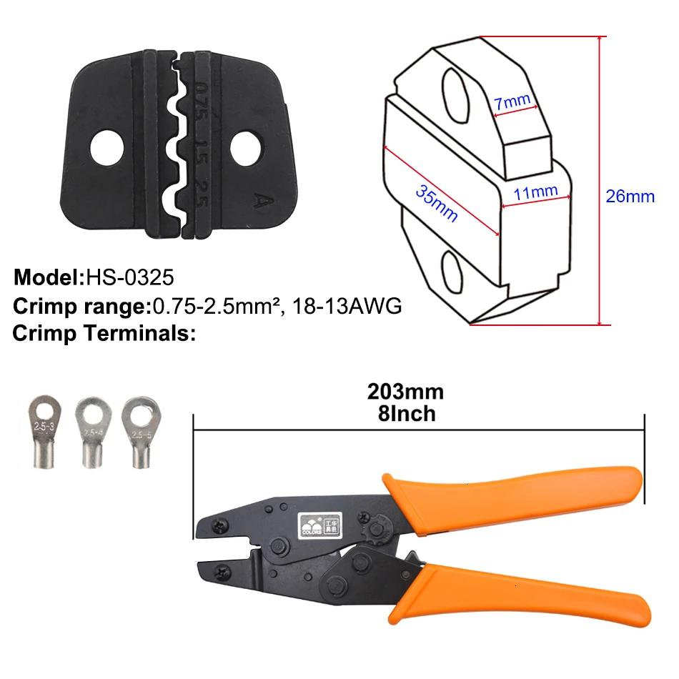 Обжимной инструмент, инструмент для обжима проволоки и сменные штампы для термоусадочных разъемов, неизолированные наконечники - Цвет: HS-0325