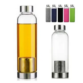 

550ml BPA Free Glass Water Bottle with Tea Filter Infuser Protective Bag Outdoor Sports 2019ing