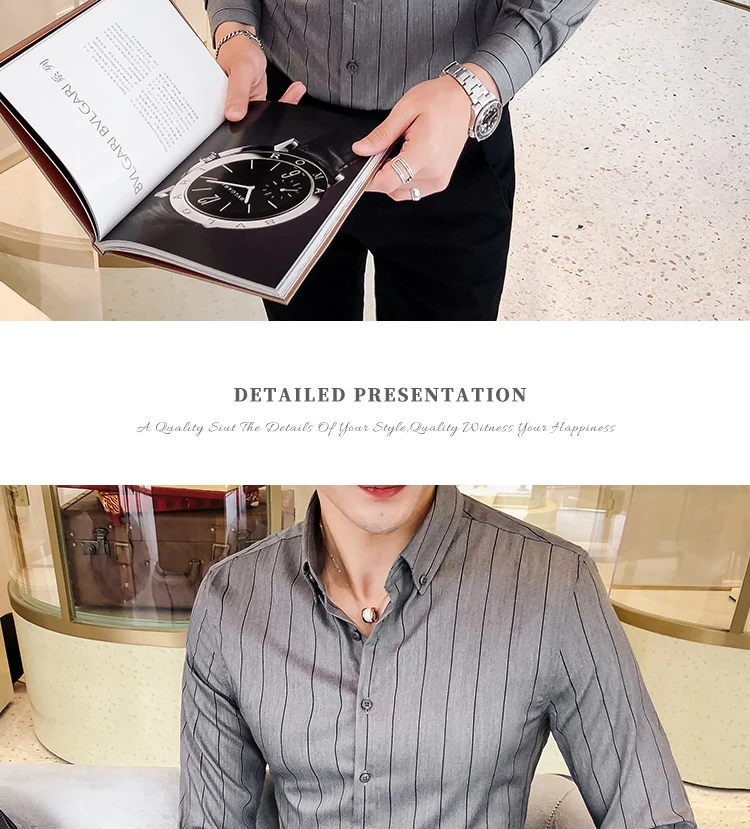 New Spring and Autumn Style Man Shirt Turn-down Collar Long-Sleeved Shirt Men Casual Stripe Shirt Camisa M-3XL