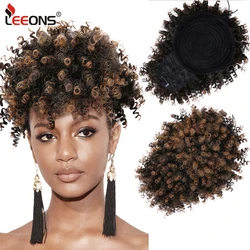 Black Brown Curly Afro Bangs Adjustable Drawstring  African Kinky Hair Buns Ponytail Synthetic Hair Extensions Clip On Hairpiece