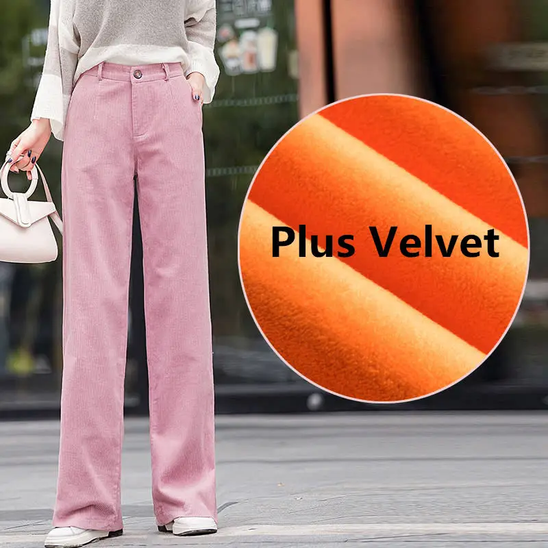 pink plus velvet Бархатные осенние зимние штаны, вельветовые широкие брюки, женские брюки, повседневные брюки с высокой талией, длинные женские брюки C6020 - Цвет: pink plus velvet