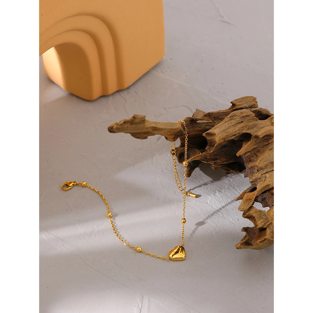 Ankle Chains Stylish Chain Bead Heart Stainless Steel Metal Anklet Summer Barefoot Beach Golden On Foot Charm Jewelry
