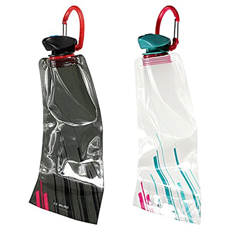 2pcs 700 ML Foldable Reusable Water Bag Drink Bottle BPa Bicycle Bottle White Black