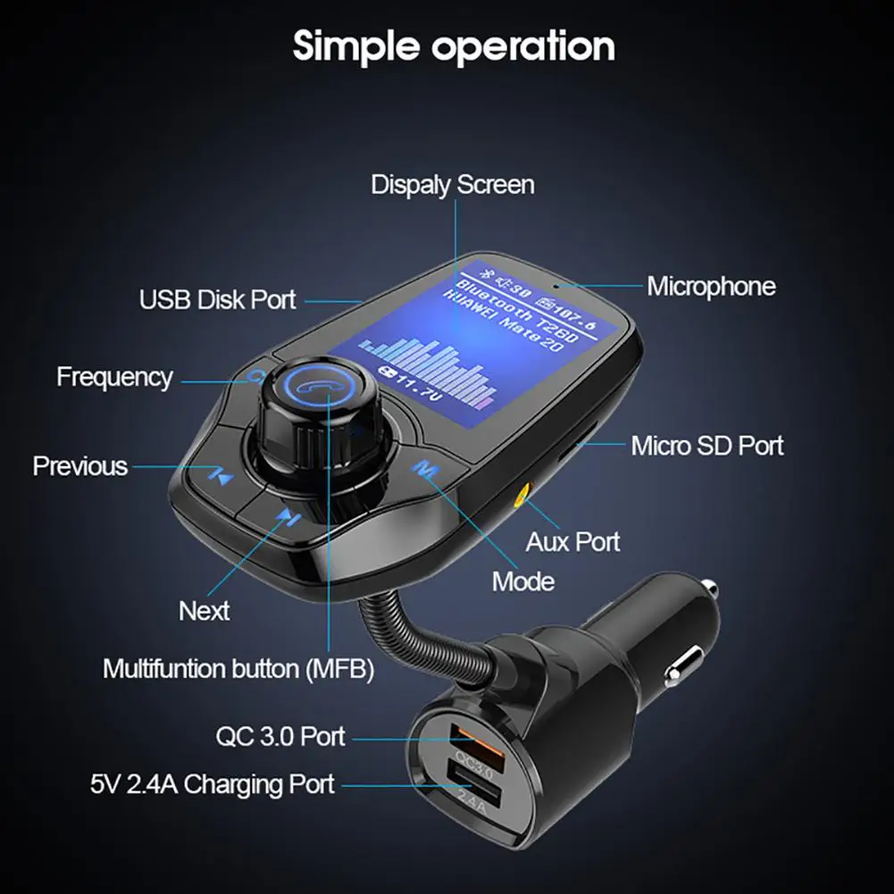 Dragonpad автомобильное зарядное устройство, автомобильный Bluetooth передатчик для телефона с громкой связью, AUX mp3-плеер, умное зарядное устройство для быстрой зарядки 3,0