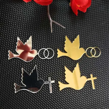 

50pcs Custom Mirror Gold Silver Acrylic Dove Personalized Wedding Favor Gift Tag Laser Cut Party Decors