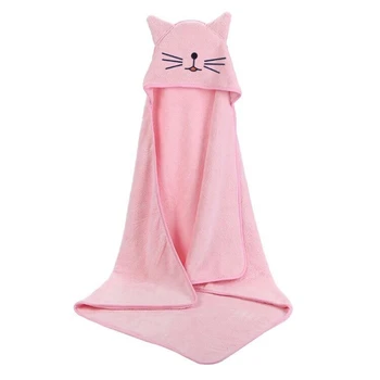 

Baby Poncho Bath Towel Velvet 90X90cm Fleece Hood Infant Towel Blanket Newborn Hooded Towel Infant Baby Spa - Pink
