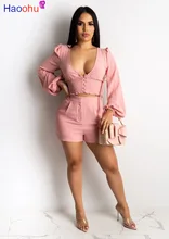 

2020 Women Sets Summer Tracksuits V-Neck Crop Tops+Shorts Suit Two Piece Set Club Party Elegant Street 2 Pcs Outfits