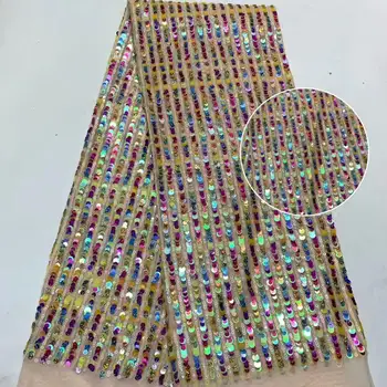 

High Quality Nigerian Lace Fabrics 2020 Latest African French Net Lace Fabric With Sequins Embroidered Tulle Lace 5Yards A-1202