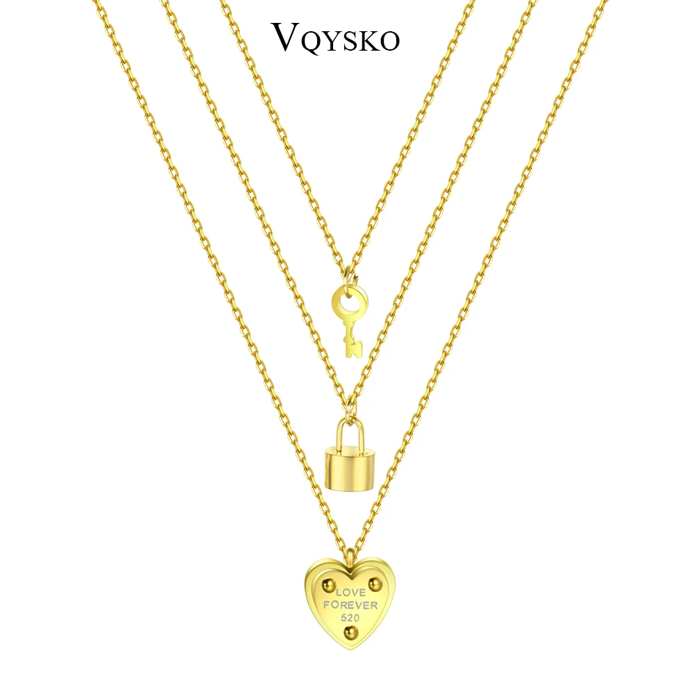 

Valentine Gift Gold Heart Lock Key Multi Layer Necklaces For Women Girls Fashion Letter Custom Lover Necklace Jewelry Wholesale