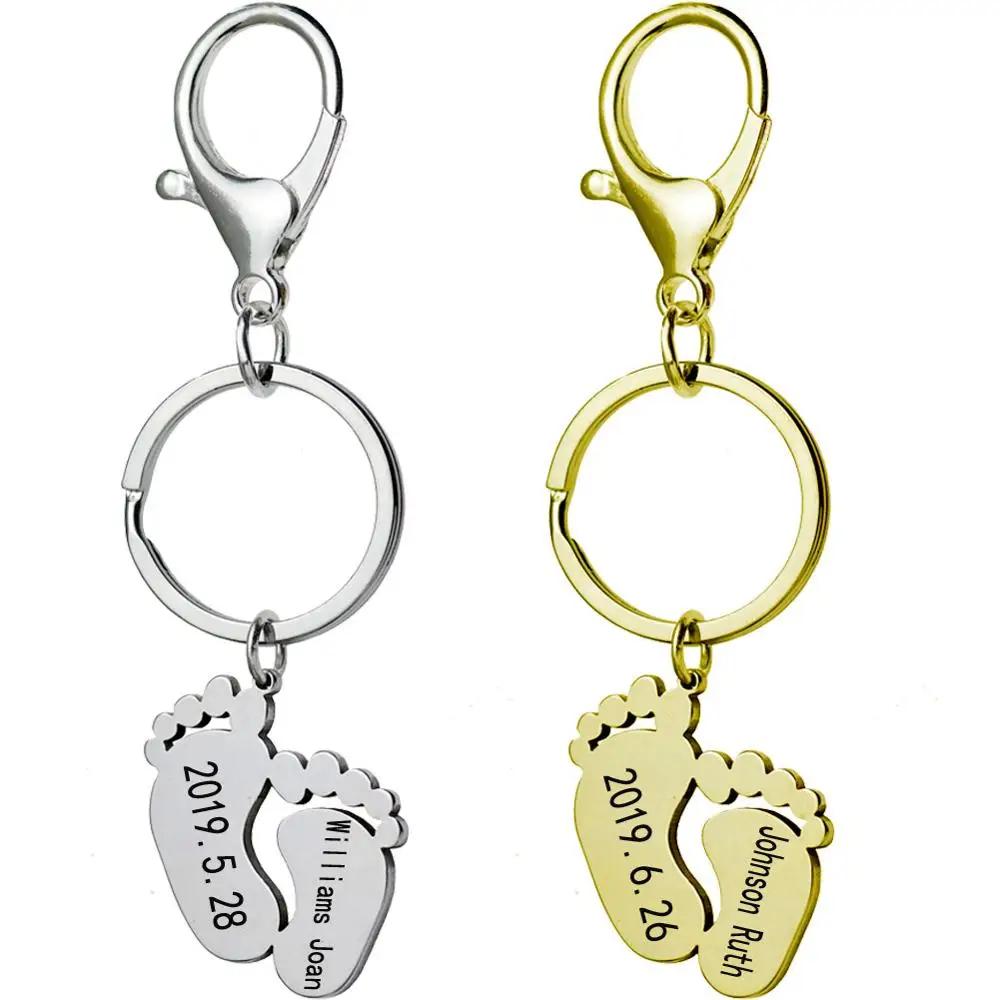 

FREE SHIPPING BY DHL 100pcs/lot 2019 Titanium Steel Baby Foot Keychains Lovely Baby Foot Keyrings Custom Logo Birth Gifts