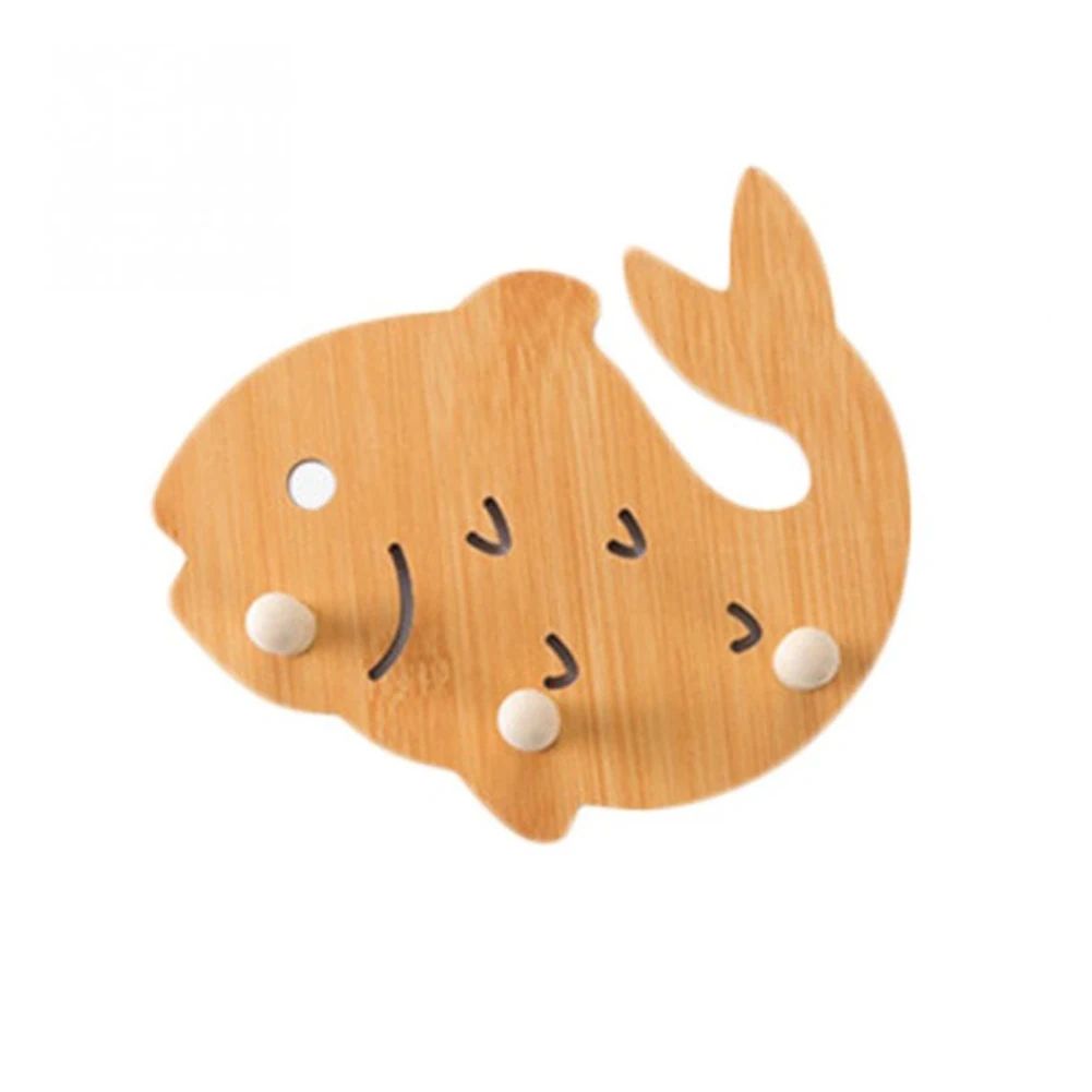 3 Hooks Fish Деревянные самоклеющиеся настенные крючки, вешалка для ключей, органайзер, Бесплатные Крючки E2S - Цвет: 3 Hooks Fish