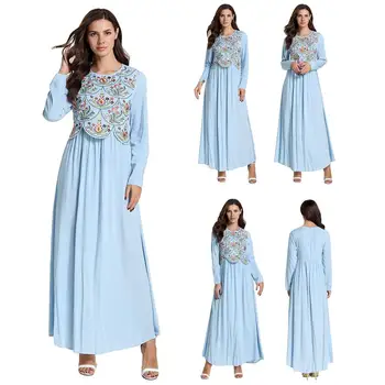 

Muslim Embroidery Women Long Sleeve Maxi Dress Autumn Abaya Islamic Vintage Ladies Robe Gown 2019 Dress Dubai Arab Fashion New