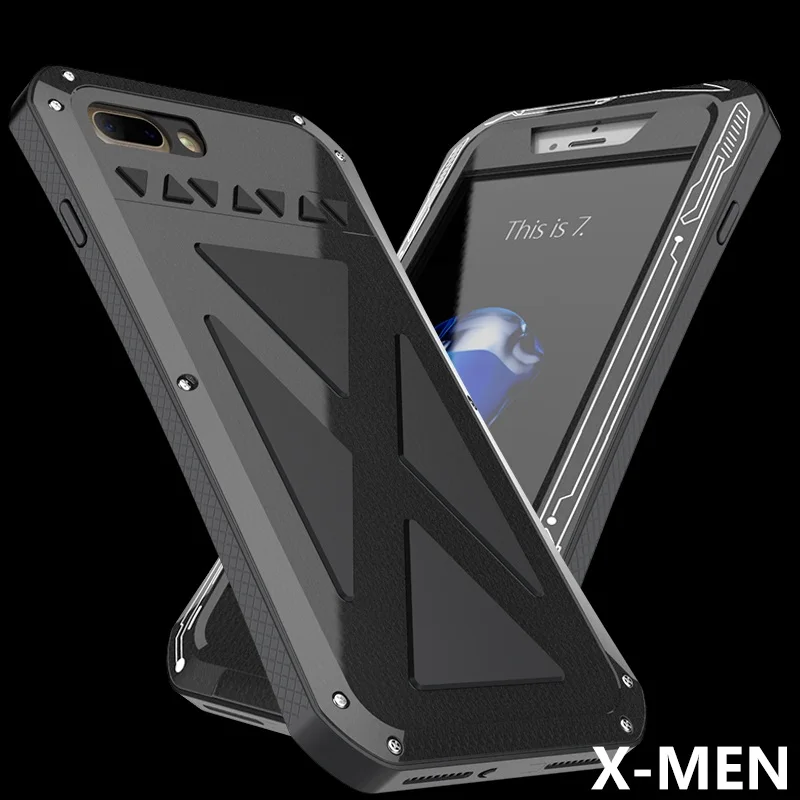R-JUST x-men полный корпус чехол для iPhone 6 6S 7 Открытый противоударный металлический Броня чехол для iPhone 7 6S 6 Plus чехол Gorilla glass - Цвет: Черный