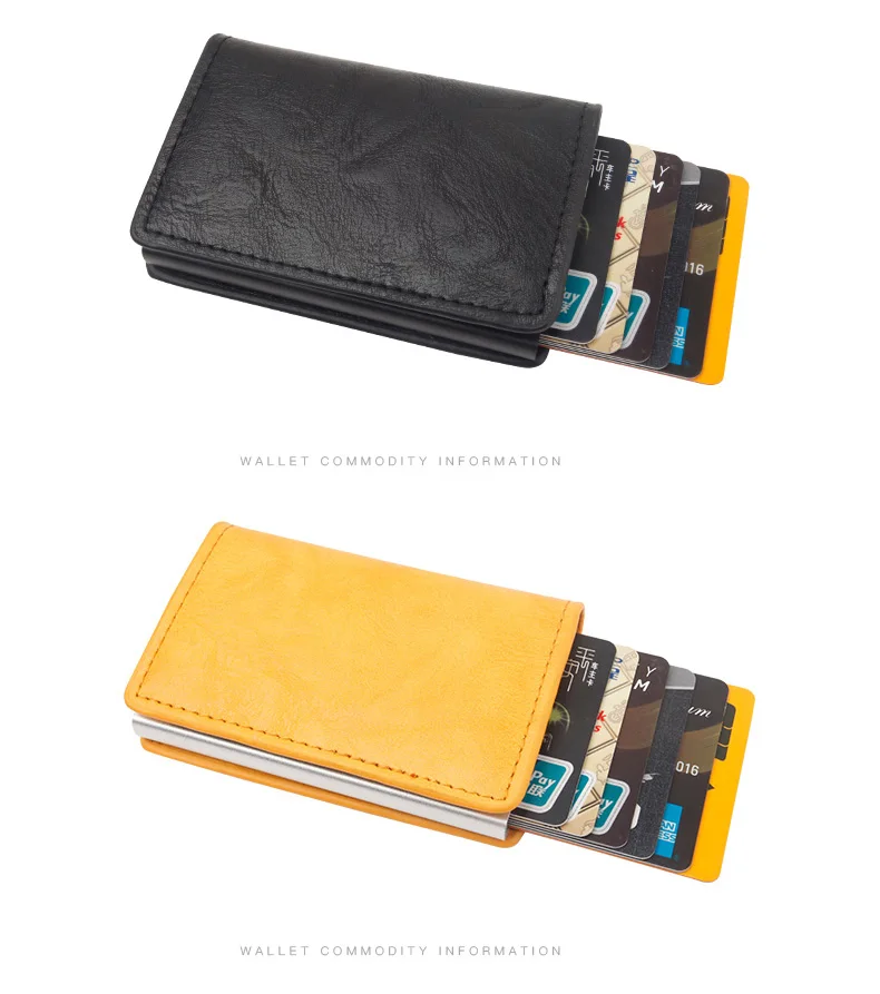 Кредитной держатель для карт Для мужчин и Для женщин металлический RFID Винтаж алюминиевая коробка искусственная кожа Crazy Horse Модный чехол-портмоне с отделением для карт