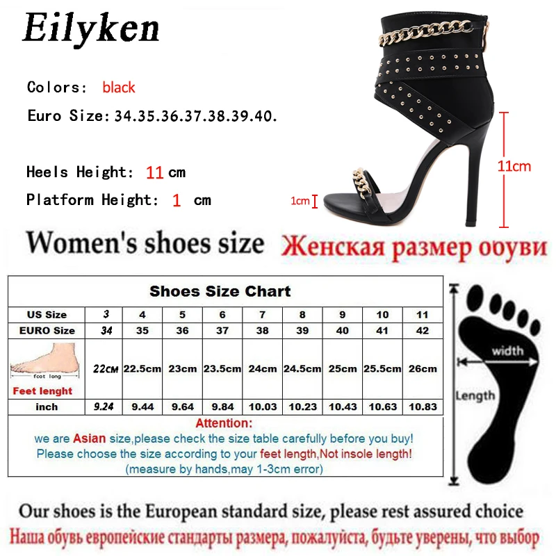 Eilyken/Новинка года; женские босоножки на высоком каблуке с металлическими заклепками; вечерние женские туфли-гладиаторы с закрытой пяткой; Цвет Черный; Размеры 35-40