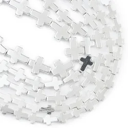 Rose Gold Hematite Stone Cross Charm Beads - 8x10mm 37pcs (Platinum)