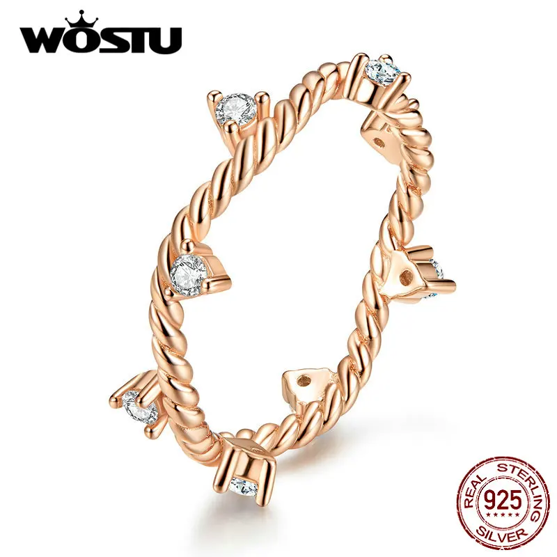 WOSUT 100% реальные 925 стерлингового серебра розовое золото яркие любовные кольца для