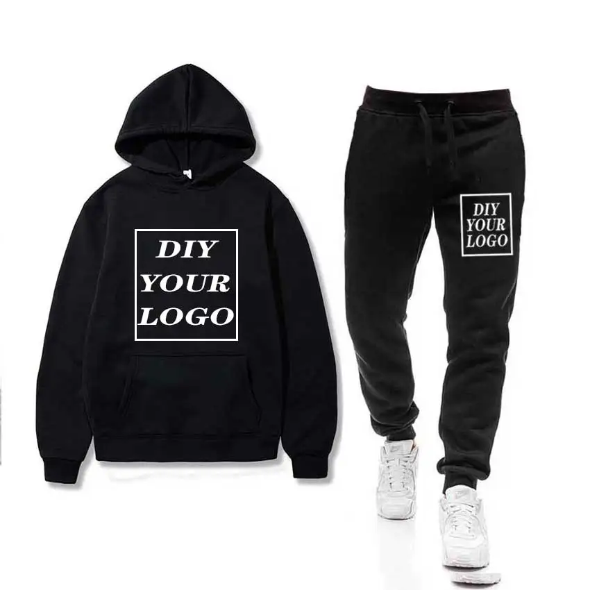 custom logo Print1 Мужские комплекты, спортивная одежда, Толстая Толстовка+ штаны, логотип «сделай сам», спортивные костюмы, повседневные толстовки, спортивный костюм, мужская спортивная одежда, спортивные штаны для фитнеса - Цвет: custom logo Print1