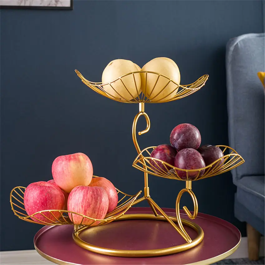 Creative Iron Three Layer Fruit Basket Storage Basket Living Room Fruit Basket home Decorative Dessert Holder Organizer