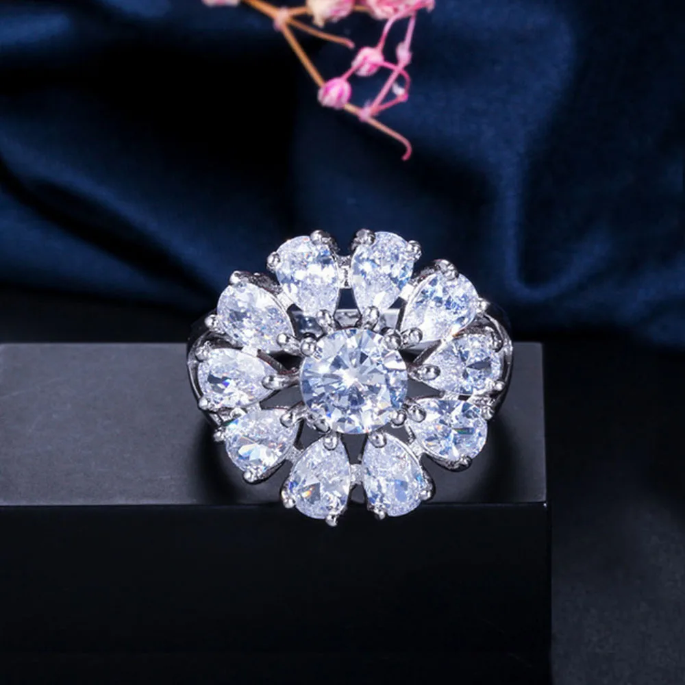 ThreeGraces, 4 варианта цвета, дизайнерские женские кольца с большим цветком от солнца, белые, красные, фиолетовые, желтые женские кольца с камнем, 925 серебряные ювелирные изделия, кольцо RG029