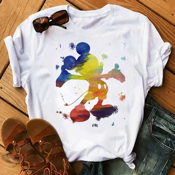 

Watercolor Mouse Print T-shirt Women Tshirt Summer Fashion Short Sleeve Female Tees T Shirt Casual Cartoon Women Oversized Tops
