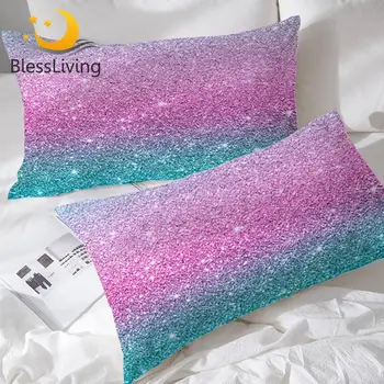

BlessLiving Colorful Glitter Pillow Cover Girly Turquoise Blue Pink Pillow Case Pastel Color Pillowcase Shining Pillow Protector