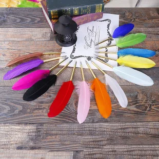 New Style Feather Fountain Pen Retro Dipped in Water Feather Pen Set Creative Gifts Stationery Writing Tool Customizable Wholesa