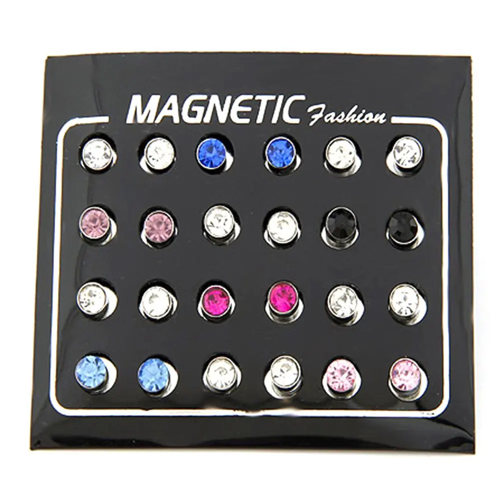 multicolour 5mm 12 пар/уп. красочные циркониевые хрустальные Двойные серьги-гвоздики круглые перфорированные магнитные серьги клипсы магнитные серьги для женщин - Окраска металла: multicolour 5mm