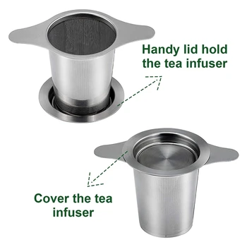 

Tea Infuser, of 2 Long-Handled Stainless Steel Tea Filter with Lid and Double Handles Large Capacity for Loose Leaf Grain Tea Cu