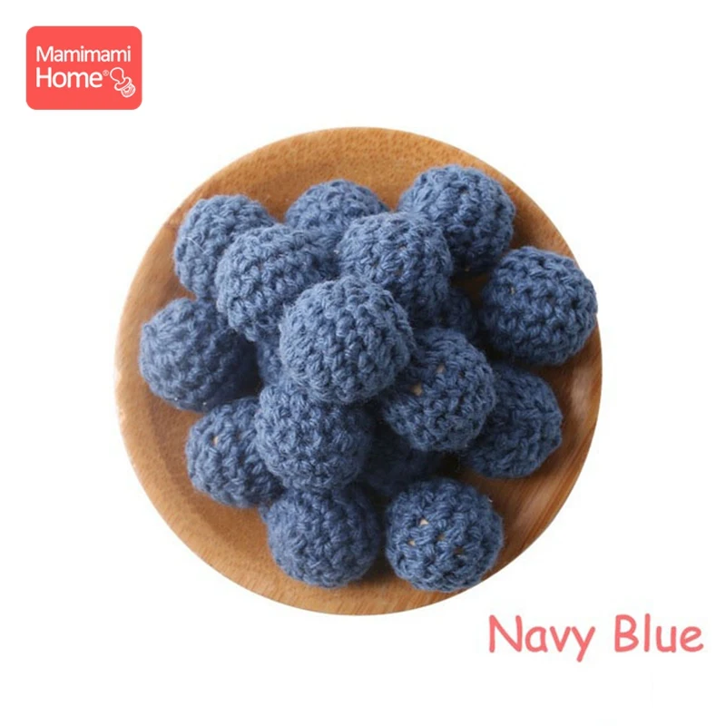 Navy Blue Mamihome 20 штук 20 мм деревянные бусины для вязания зубов для детей, вязаные бусины, пустые DIY ожерелье для кормления, подарки, детские товары, Bpa бесплатно - Цвет: Navy Blue