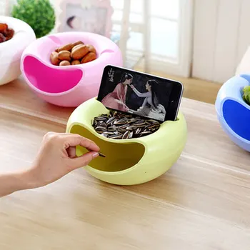 

Modern Living Room Creative Shape Lazy Snack Bowl Plastic Double Layers Snack Storage Box Bowl Lazy Fruit Melon Seeds Plate Bowl