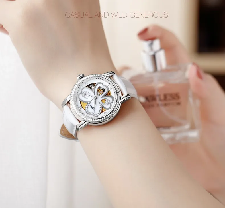 KARNEVAL режим Frauen Uhren Leder High end Tourbillon Mechanische Uhr Frauen светящийся сапфир вассердихт Montre femme