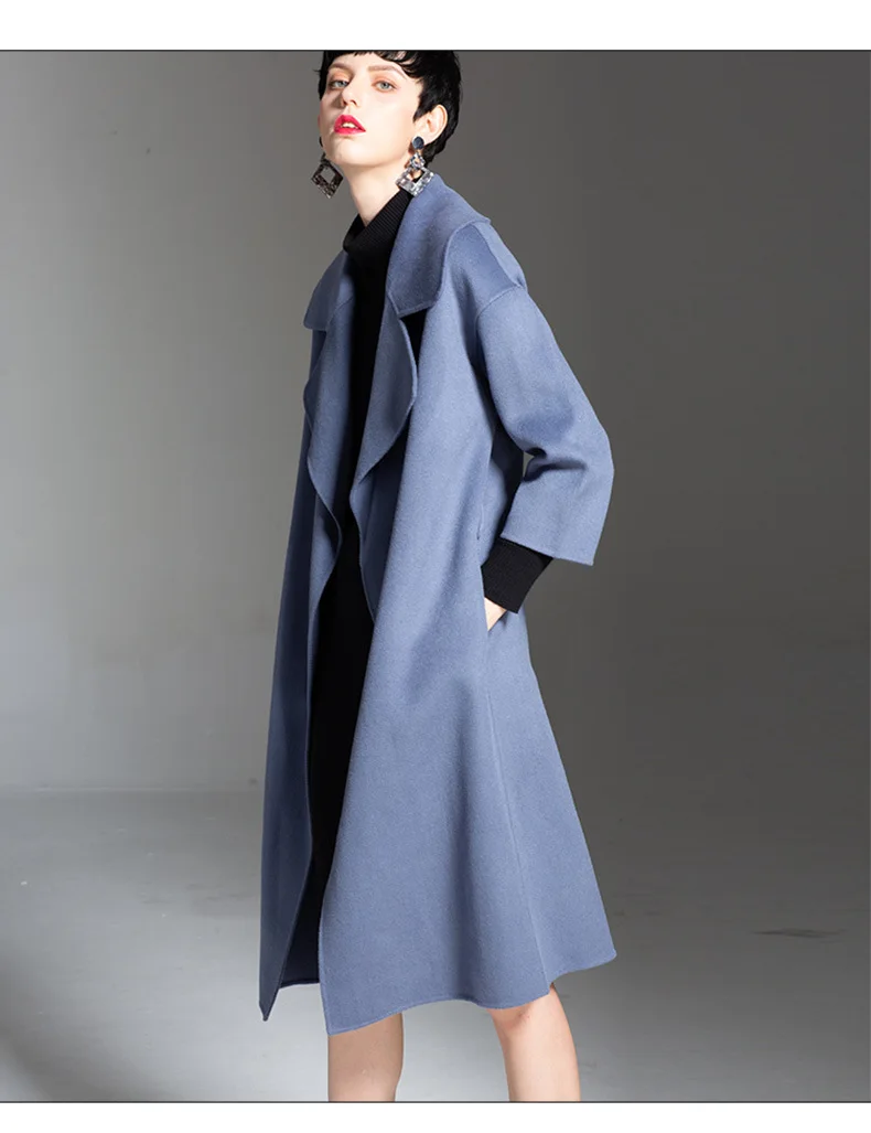 women's winter overcoats blue belt Double-sided wool cashmere outwear autumn plus size ladies fashion long free ship