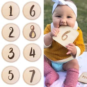 

Baby Monthly Cards Wooden Milestone Blocks Newborn Photography Prop