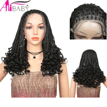 

20Inch Micro Braids Box Braided Wig Synthetic Lace Front Wigs With Baby Hair 1B Color African Wig For Women Alibaby