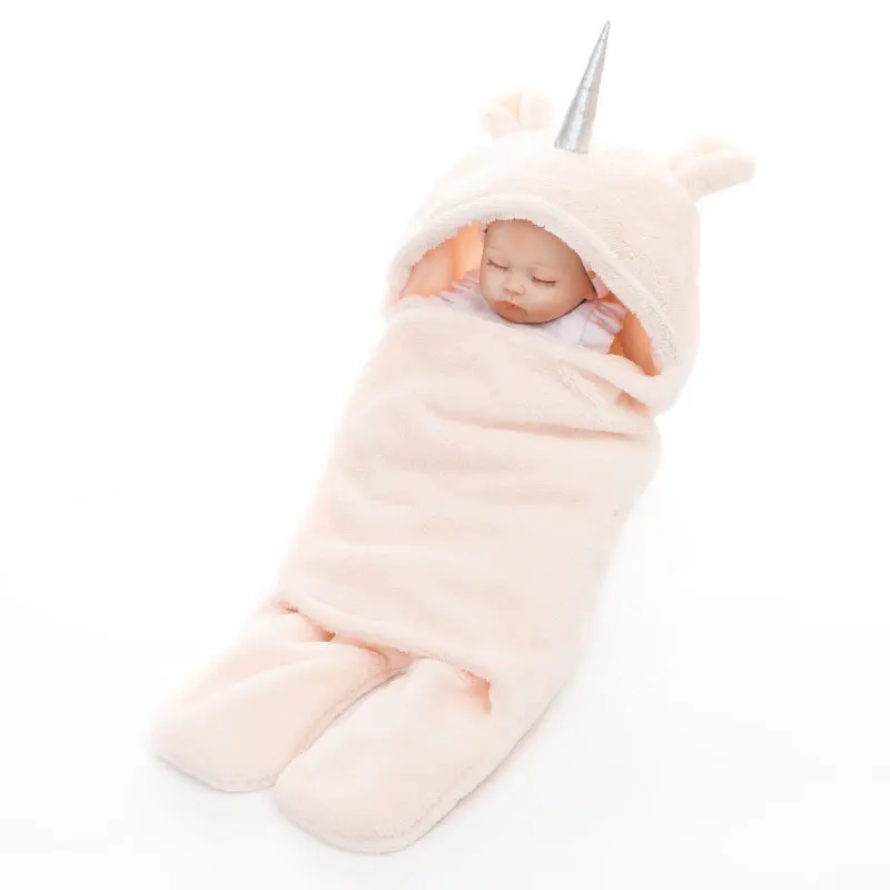 Зимнее теплое детское одеяло, Двухслойное Фланелевое муслиновое пеленание, Одноцветный спальный мешок для малышей, конверт для младенцев - Цвет: Cream