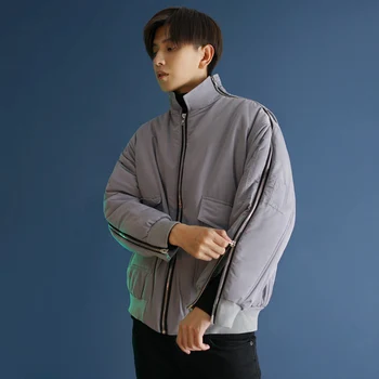 

EWQ / men's wear 2020 winter coat zipper multifunctional cotton-padded clothes male's loose stand collar korean style coat 3289