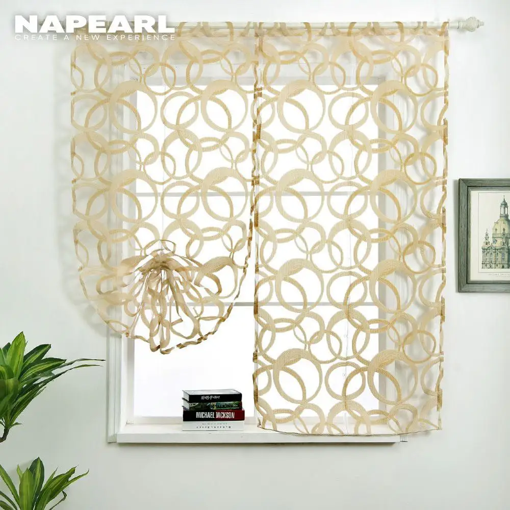 NAPEARL 1 Panel Rustic Jacuqard Roman Curtain Kitchen Decor Tie up Shades Drapes 