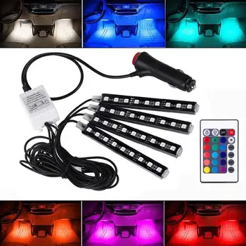 

9 LED Atmosphere Lights With Remote Multi Color Led Lights For Car Interior Light Atmosphere Neon Light Strip Wireless IR Remote