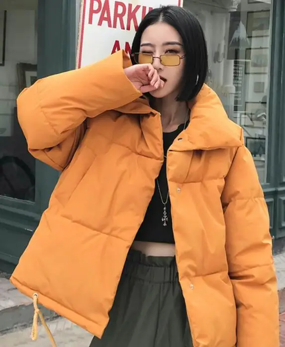 Зимние куртки для девочек, мягкое пушистое пальто, Chaqueta Mujer Invierno, Женская парка со стоячим воротником, Женская свободная негабаритная короткая парка