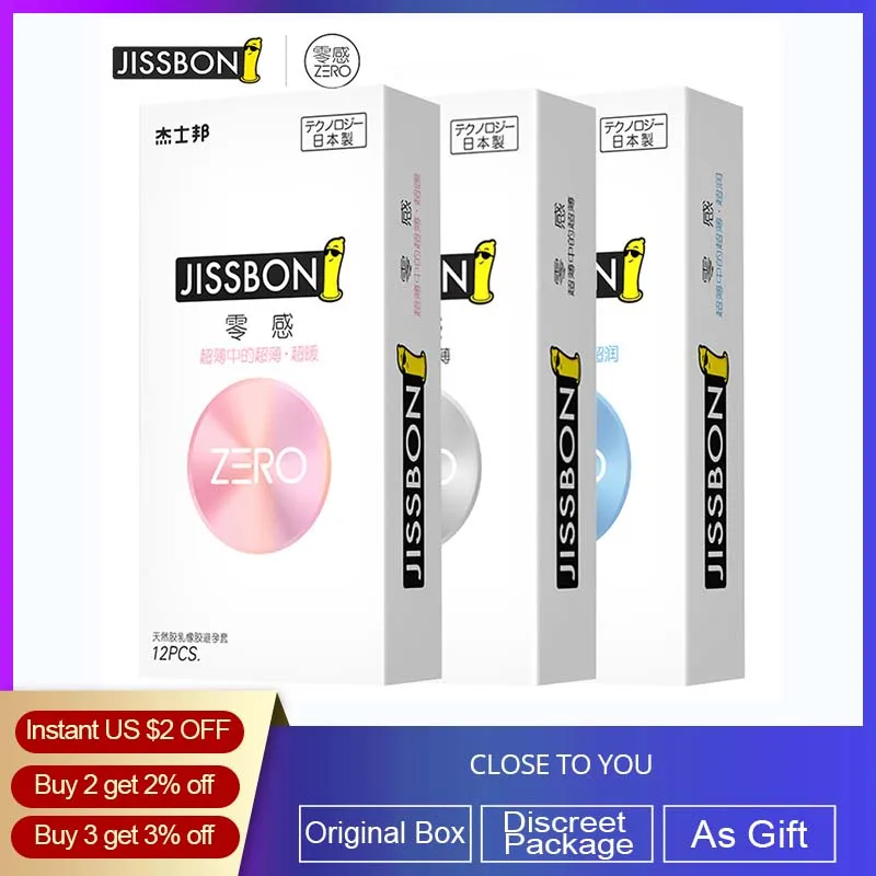 Jissbon ZERO Uber-Thin Condoms 12pcs Natural Latex Extra Lubrcated Premium Condoms Penis Cock Sleeves Made in Japan