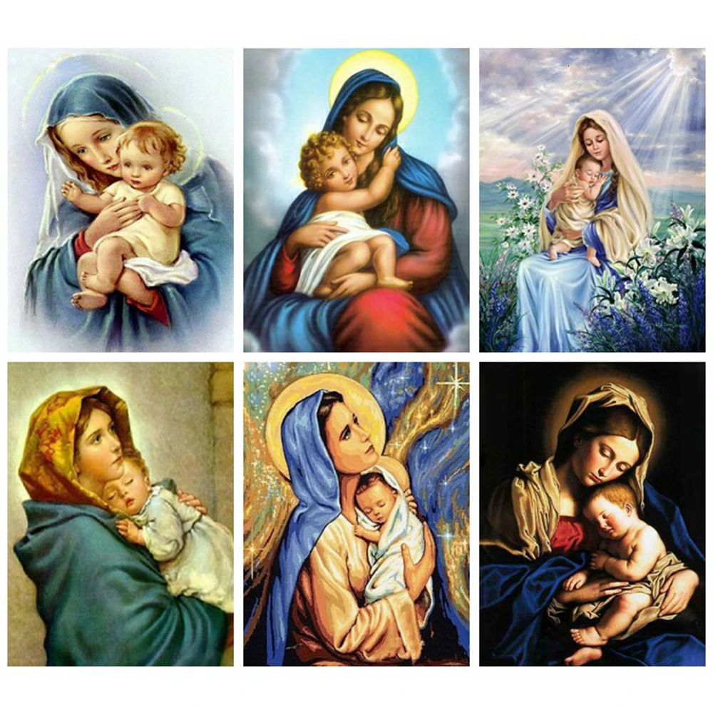 Huacan 5dダイヤモンド塗装フルドリル正方形聖母マリアモザイク宗教刺繍農家家の装飾 Diamond Painting Cross Stitch Aliexpress
