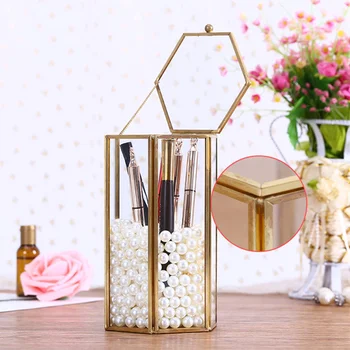 

Vintage Women Cosmetic Brush Glass Box Transparent Dressing Table Jewelry Storage Container